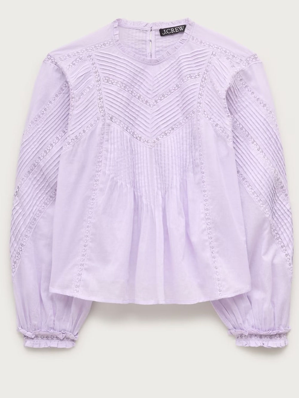J crew lavender blush Lace-trim pintuck top in cotton voile